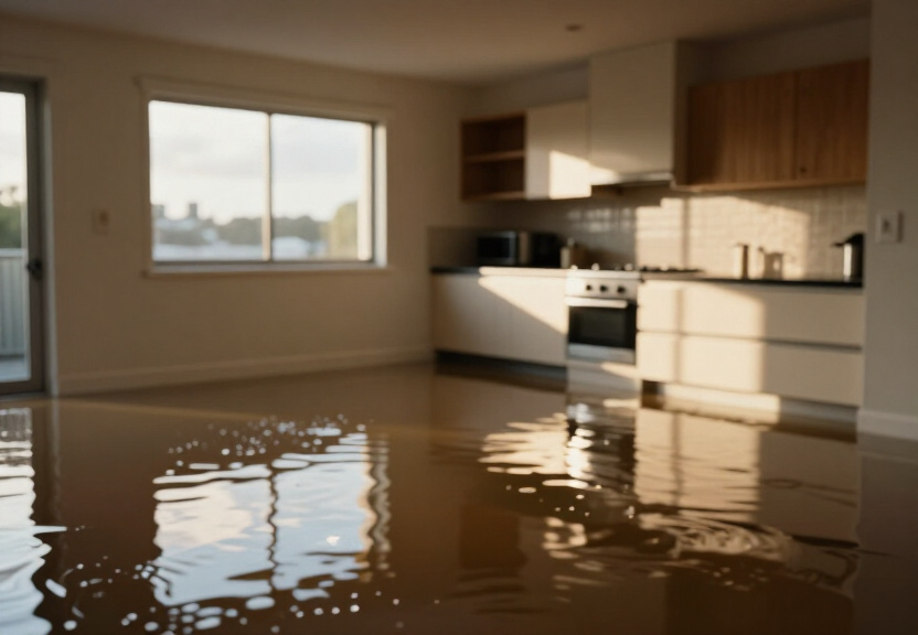 Water-damaged office in Holsworthy before cleanup
